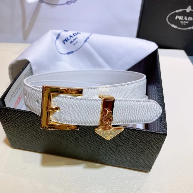 Prada व्हाइट गोल्ड साफियानो आयताकार बकल लेदर बेल्ट 5
