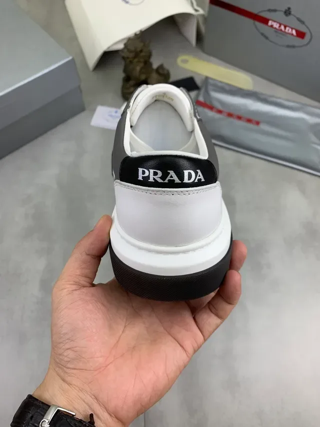 Prada White Gray Leather Perforated Toe Lifestyle Sneakers 3