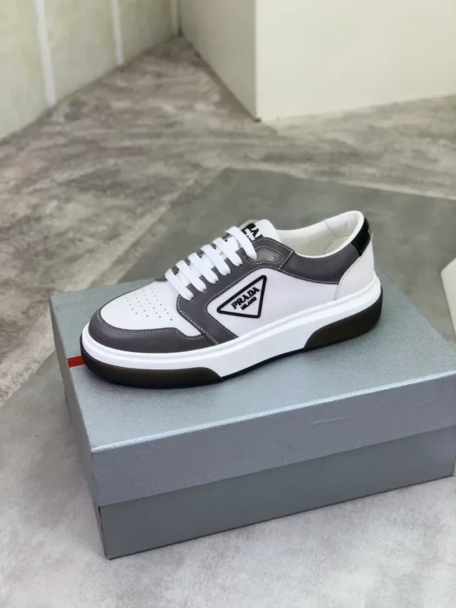 Prada White Gray Leather Perforated Toe Lifestyle Sneakers 4