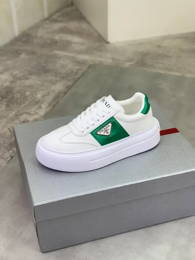 Prada White Green Leather Upper Side Panel Lifestyle Sneakers 4