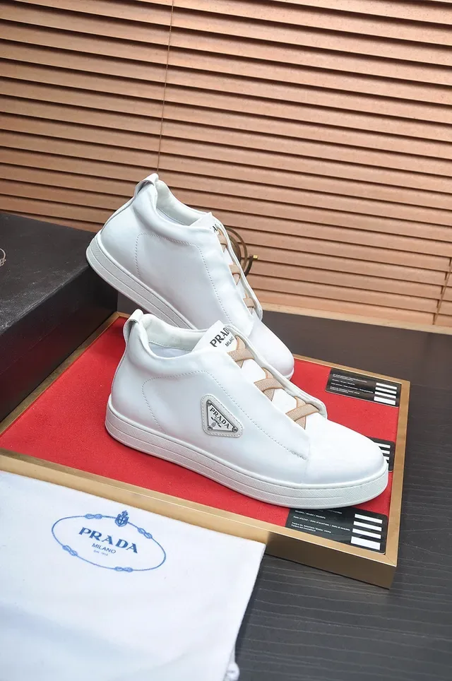 Prada White Laceless Elastic Vamp Smooth Leather Upper Lifestyle Sneakers 5