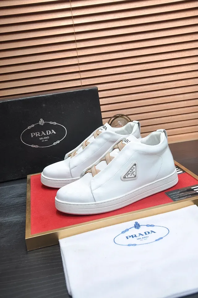 Prada White Laceless Elastic Vamp Smooth Leather Upper Lifestyle Sneakers 7