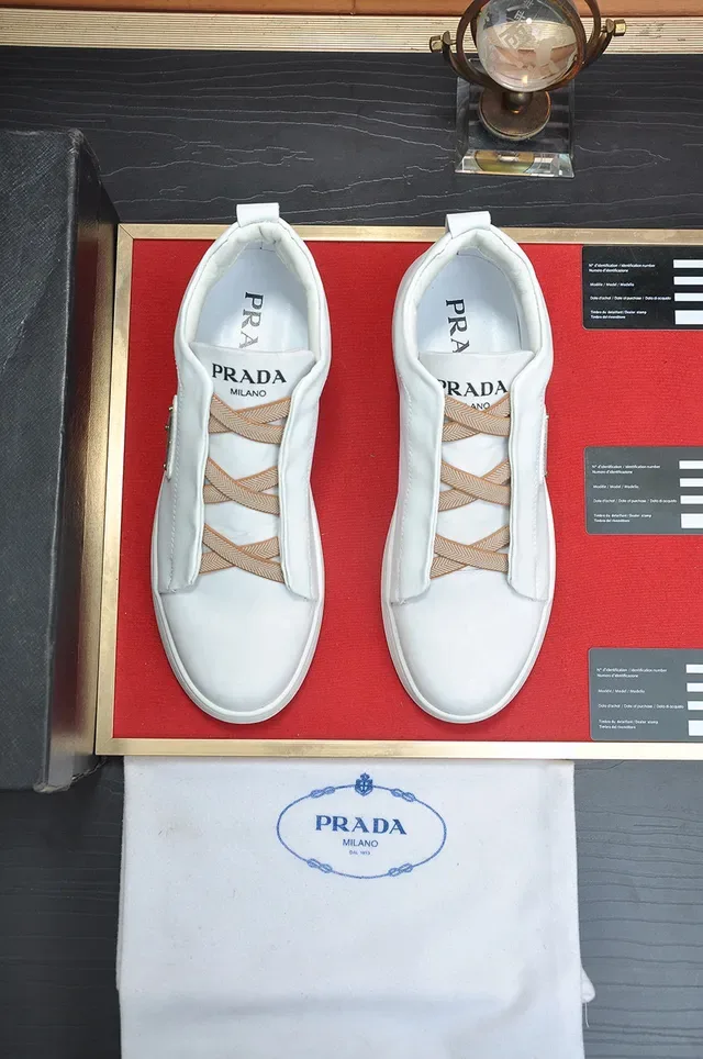 Prada White Laceless Elastic Vamp Smooth Leather Upper Lifestyle Sneakers 9