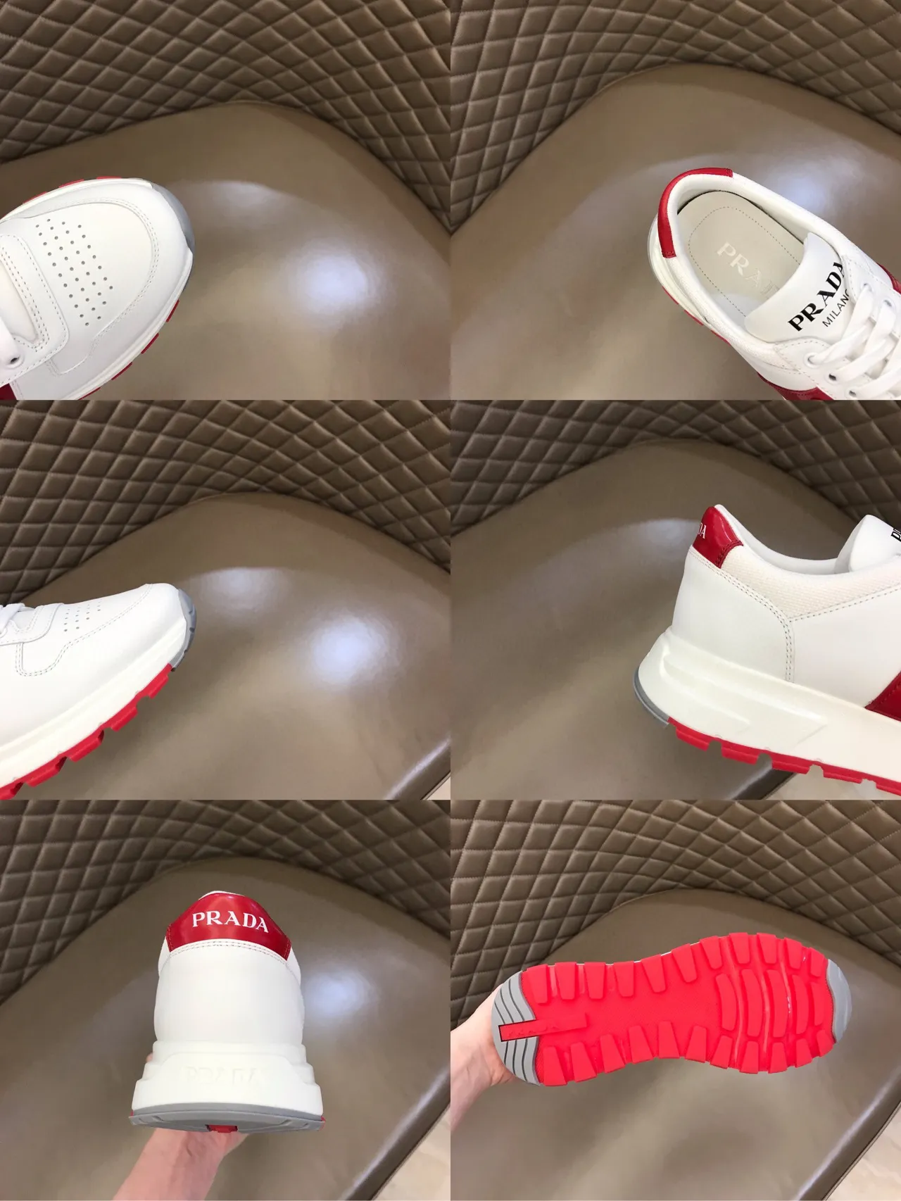 Prada White Red Leather And Textile Upper Bold Side Stripe Lifestyle Sneakers 2