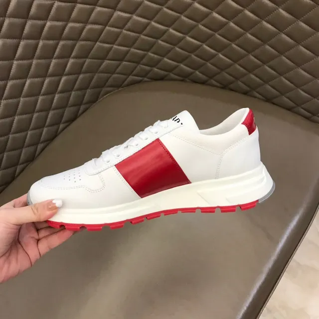 Prada White Red Leather And Textile Upper Bold Side Stripe Lifestyle Sneakers 3