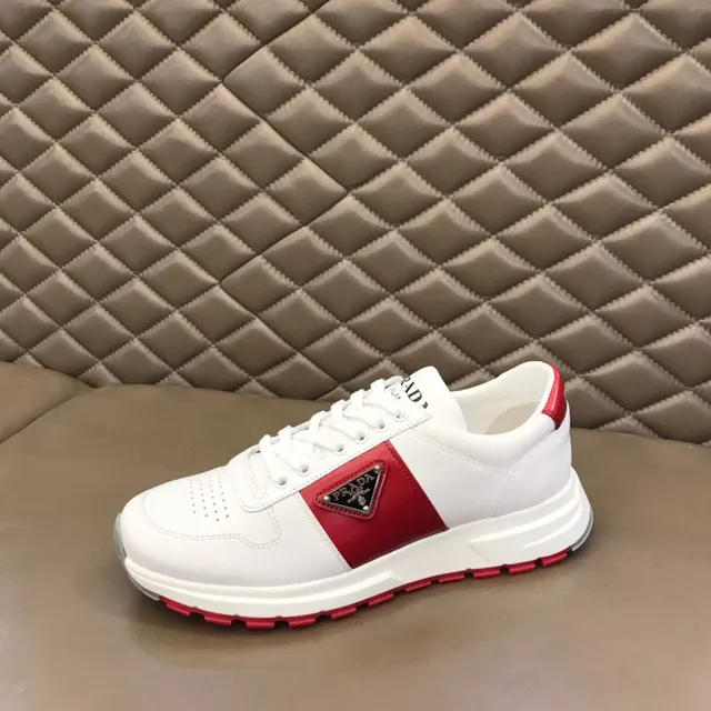 Prada White Red Leather And Textile Upper Bold Side Stripe Lifestyle Sneakers 5
