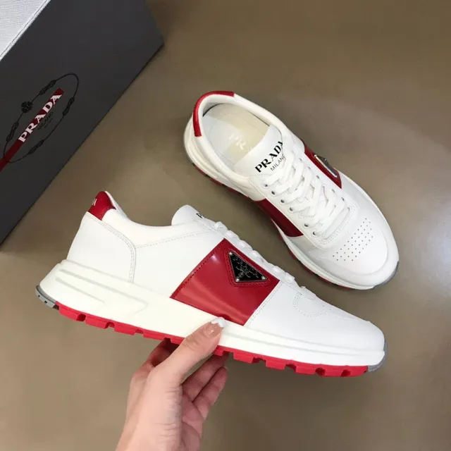 Prada White Red Leather And Textile Upper Bold Side Stripe Lifestyle Sneakers 6