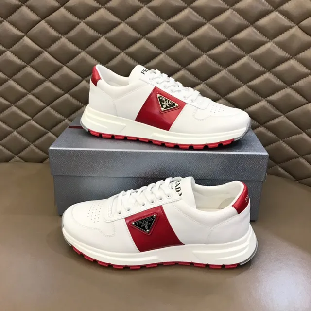 Prada White Red Leather And Textile Upper Bold Side Stripe Lifestyle Sneakers 7
