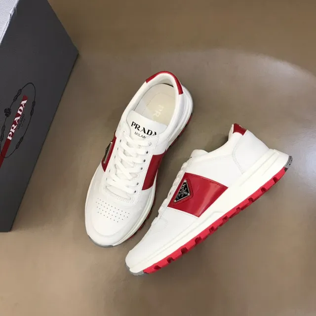Prada White Red Leather And Textile Upper Bold Side Stripe Lifestyle Sneakers 8
