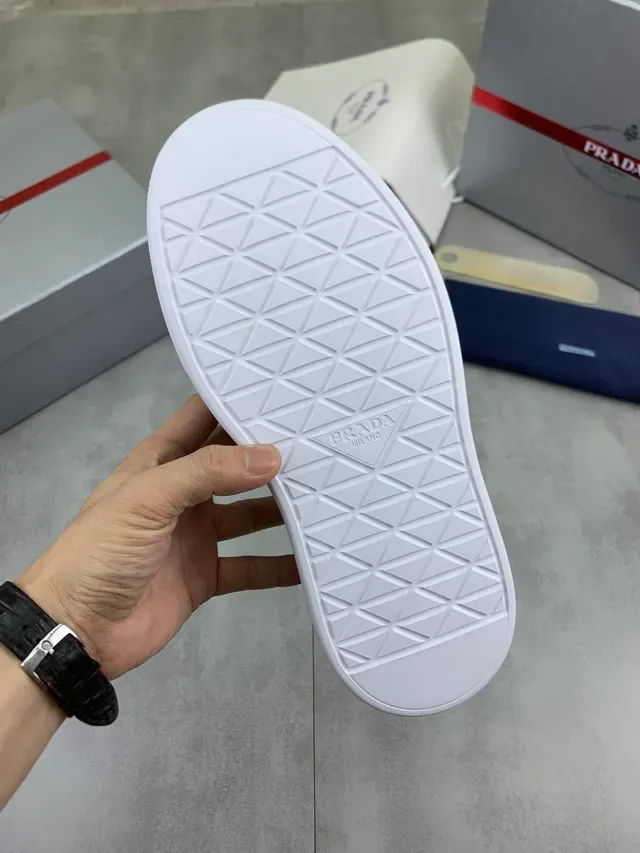 Prada White Red Leather Upper Thick Platform Sole Lifestyle Sneakers 2