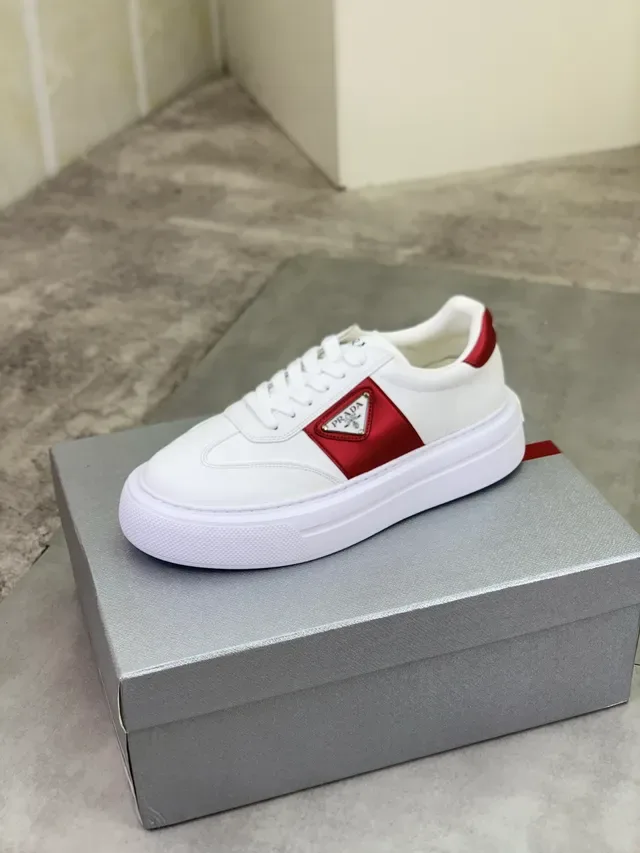 Prada White Red Leather Upper Thick Platform Sole Lifestyle Sneakers 4