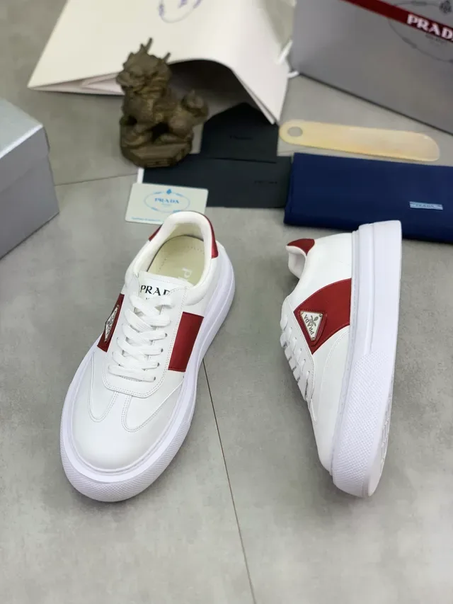 Prada White Red Leather Upper Thick Platform Sole Lifestyle Sneakers 5