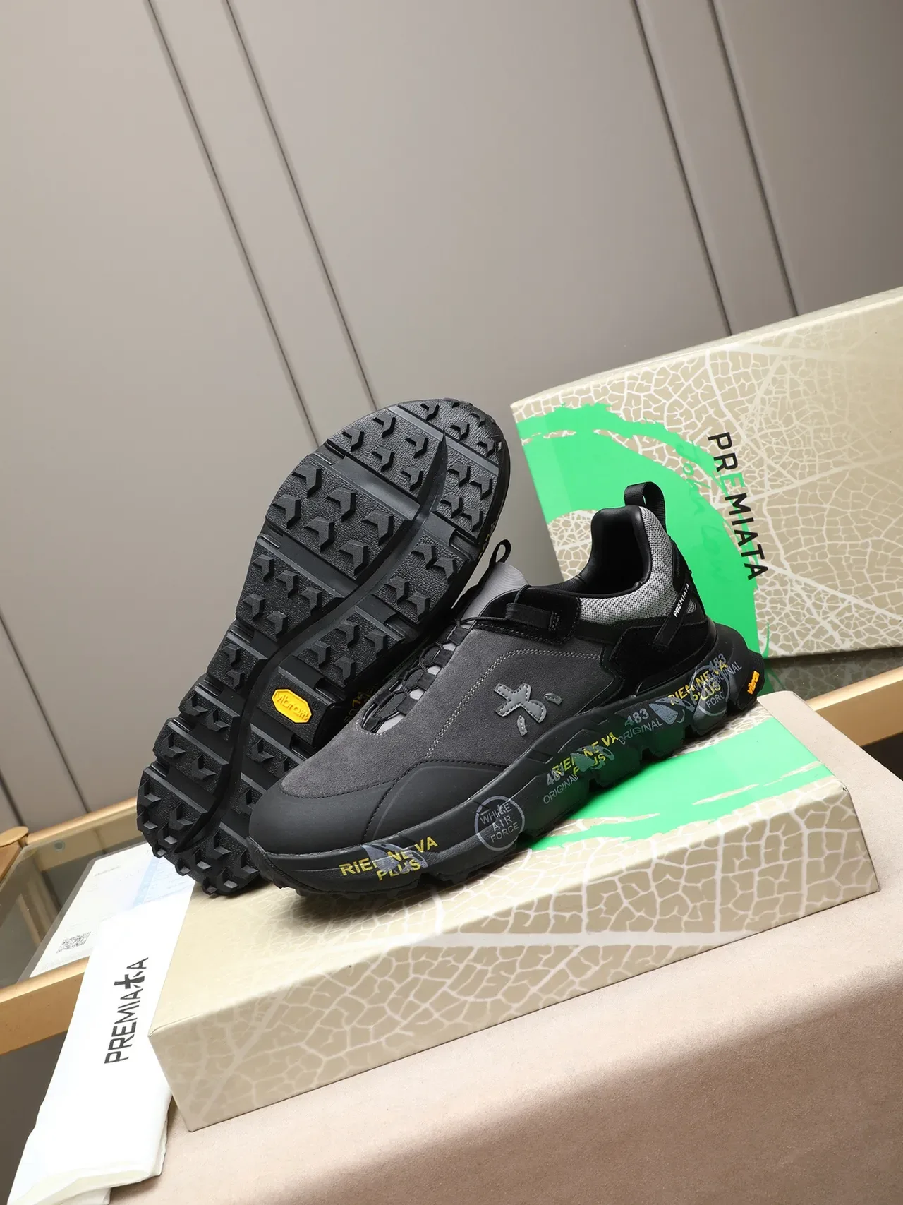 Premiata Black Gray Chunky Midsole Mixed Suede/mesh Upper Lifestyle Sneakers 4