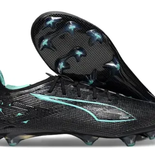 Puma Black Blue Carbon-Fiber-Textured Upper Teal Formstrip Accent Firm-Ground Soccer Shoes