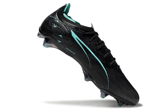 Puma Negro Azul Tela Texturizada con Fibra de Carbono Franja Formstrip Acento Teal Campo Firme Zapatos de Fútbol 2