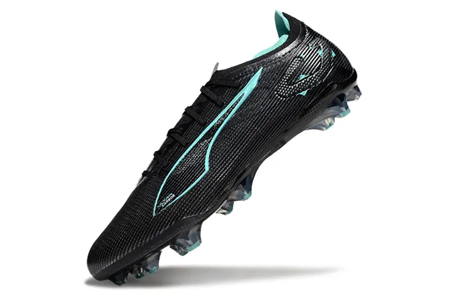 Puma Negro Azul Tela Texturizada con Fibra de Carbono Franja Formstrip Acento Teal Campo Firme Zapatos de Fútbol 3