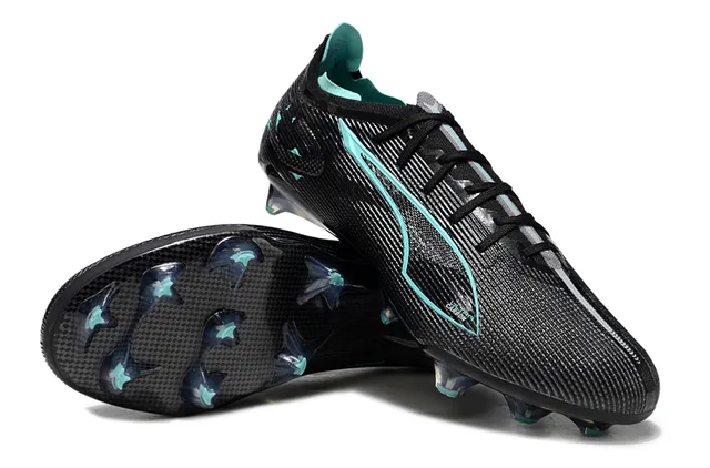 Puma Negro Azul Tela Texturizada con Fibra de Carbono Franja Formstrip Acento Teal Campo Firme Zapatos de Fútbol 4