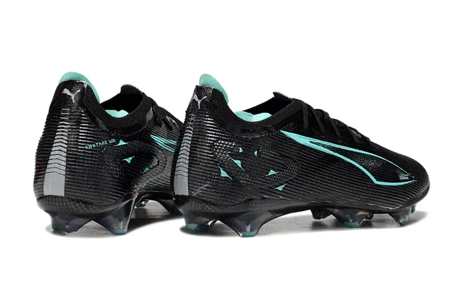 Puma Negro Azul Tela Texturizada con Fibra de Carbono Franja Formstrip Acento Teal Campo Firme Zapatos de Fútbol 5