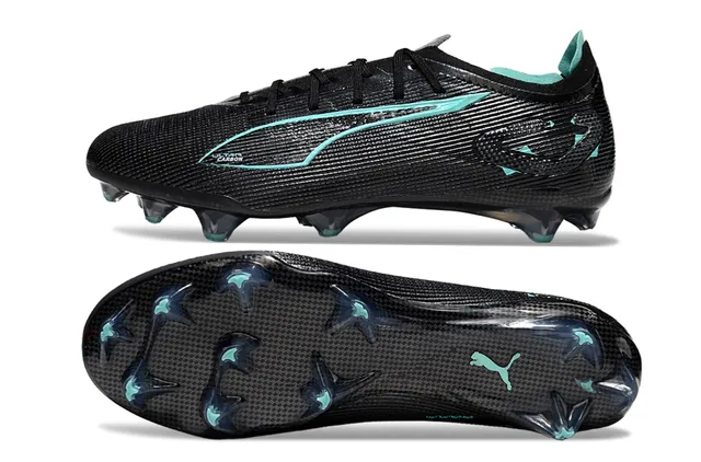 Puma Negro Azul Tela Texturizada con Fibra de Carbono Franja Formstrip Acento Teal Campo Firme Zapatos de Fútbol 6