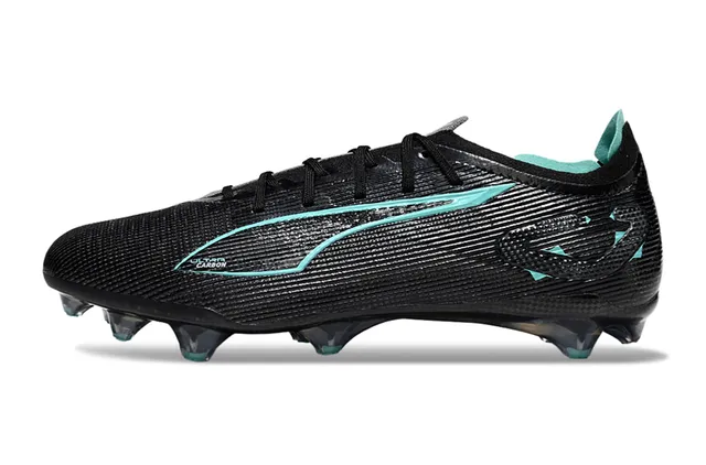 Puma Negro Azul Tela Texturizada con Fibra de Carbono Franja Formstrip Acento Teal Campo Firme Zapatos de Fútbol 7