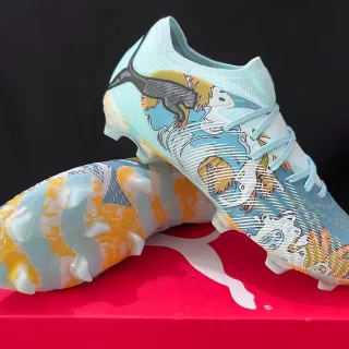 Puma Blue Yellow Low-Cut Sock-Fit Upper Firm-Ground Soccer Shoes