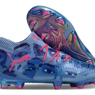 Puma Future Z Blue Pink Knit Upper Sock-Fit Collar Firm-Ground Soccer Shoes
