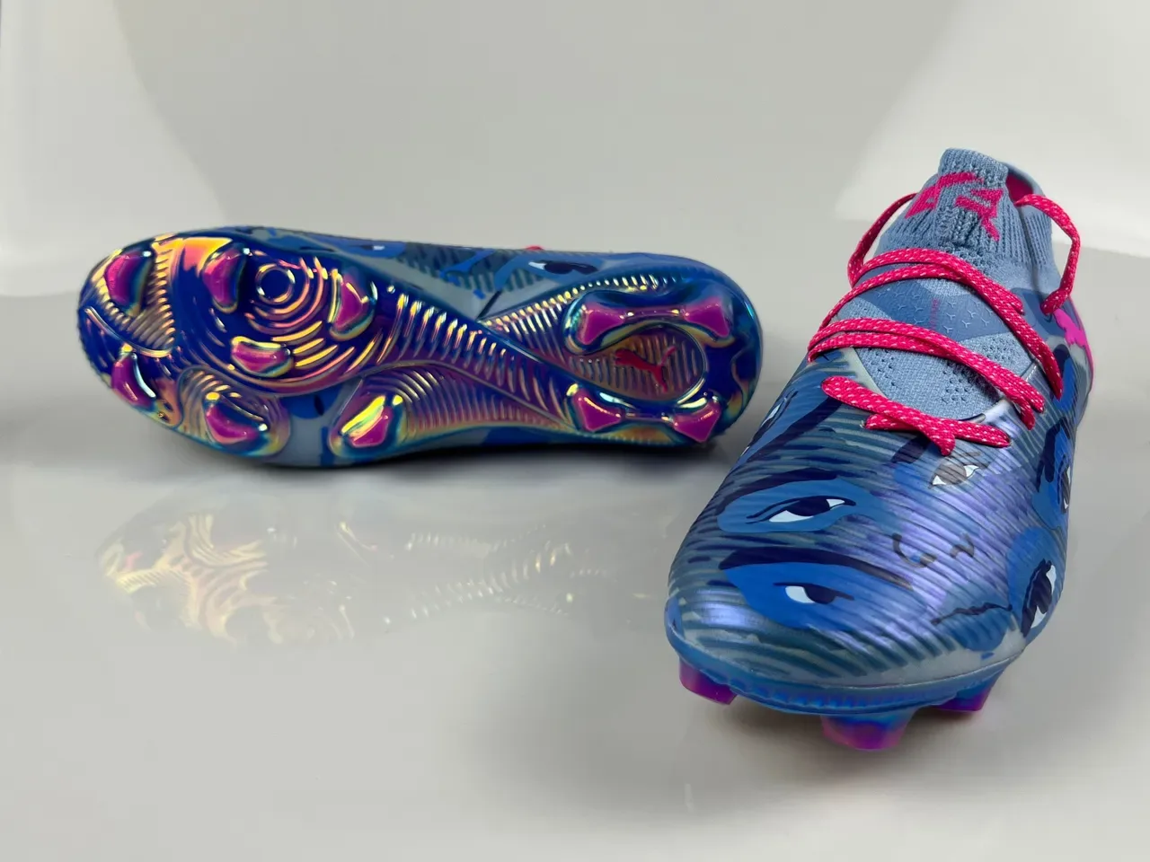 Puma Future Z Blue Pink Knit Upper Sock-Fit Collar Firm-Ground Soccer Shoes 8