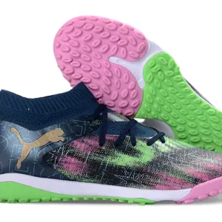 Puma Future Z बहुरंगी नेवी सॉक-फिट निट कॉलर असिमेट्रिक लेसिंग टर्फ सोकर शूज