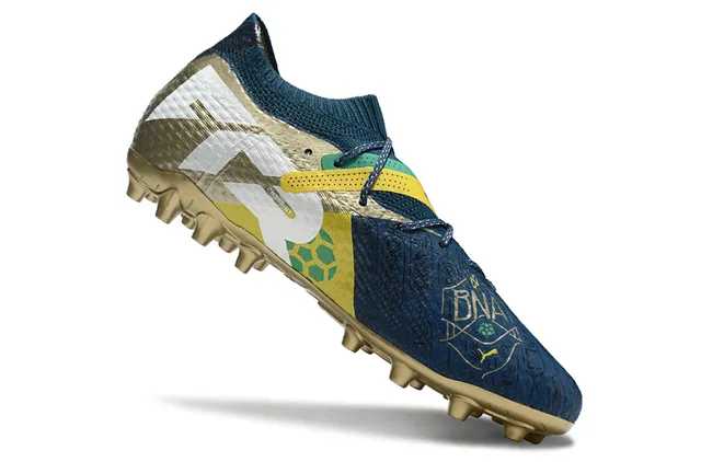 Puma Future Z Navy Gold Col Bas en Tricot Système de Lacets Asymétrique Terrain Ferme Chaussures de Football 2