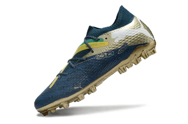 Puma Future Z Navy Gold Col Bas en Tricot Système de Lacets Asymétrique Terrain Ferme Chaussures de Football 3