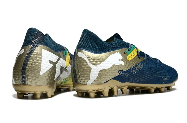 Puma Future Z Navy Gold Col Bas en Tricot Système de Lacets Asymétrique Terrain Ferme Chaussures de Football 5