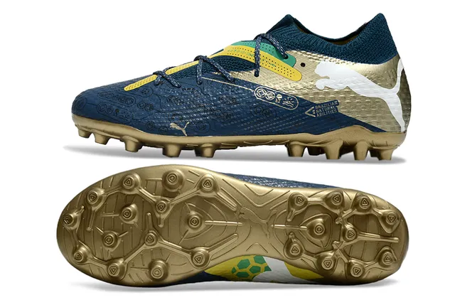Puma Future Z Navy Gold Col Bas en Tricot Système de Lacets Asymétrique Terrain Ferme Chaussures de Football 6