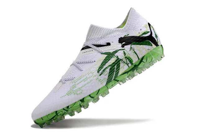 Puma Future Z Branco Verde malha Cano de meia Superior Gráfico Impressão de bambu Turf Sapatos de futebol 2