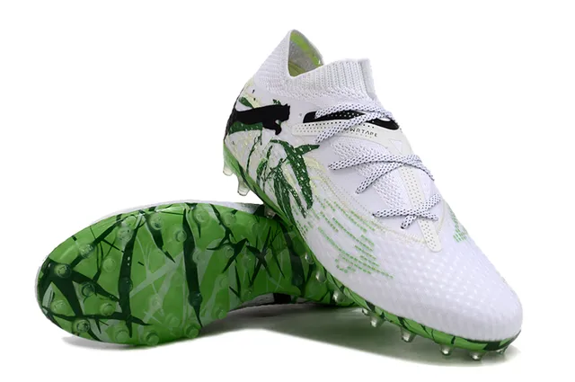 Puma Future Z Branco Verde malha Cano de meia Superior Gráfico Impressão de bambu Turf Sapatos de futebol 3