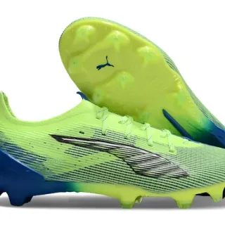 Puma Green Blue Knitted Upper Asymmetric Lacing Firm-Ground Soccer Shoes