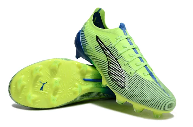 Puma Vert Bleu Haut Tricoté Lacets Asymétriques Terrain Ferme Chaussures de Football 4
