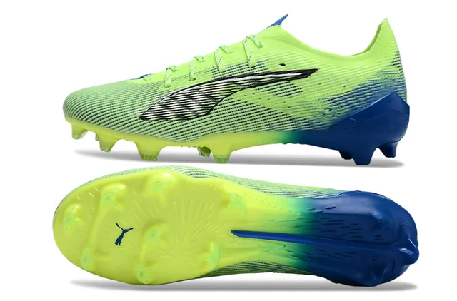 Puma Vert Bleu Haut Tricoté Lacets Asymétriques Terrain Ferme Chaussures de Football 6