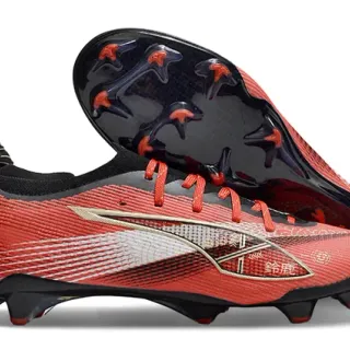 Puma Red Black Low-Cut Knit Upper Dynamic Gold-White Formstrip Firm-Ground Soccer Shoes