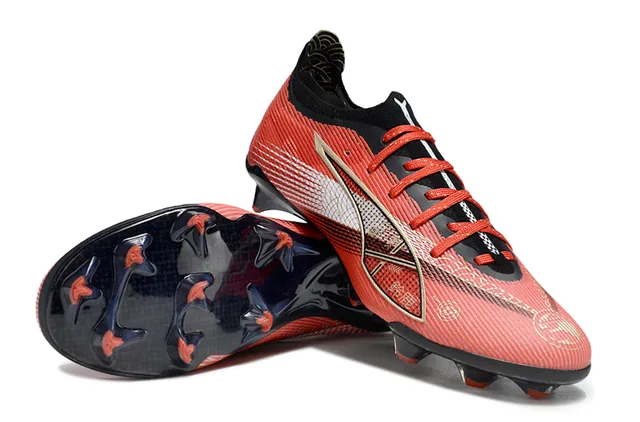 Puma Rouge Noir Low-Cut Upper Knit Dynamique Or-Blanc Formstrip Terrain Ferme Chaussures de football 4