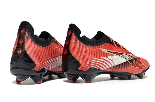 Puma Rouge Noir Low-Cut Upper Knit Dynamique Or-Blanc Formstrip Terrain Ferme Chaussures de football 5