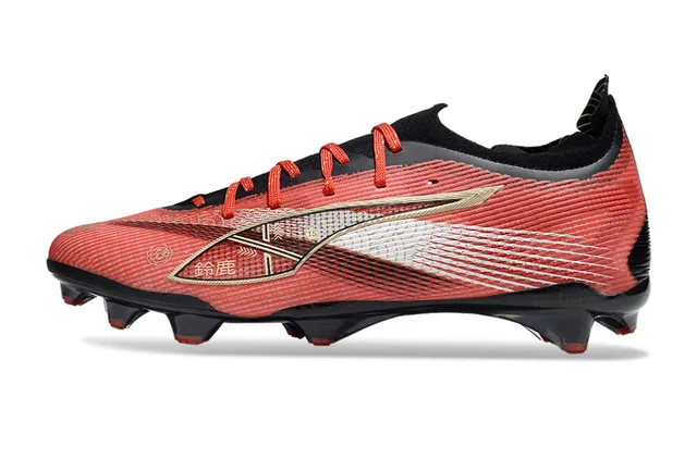Puma Rouge Noir Low-Cut Upper Knit Dynamique Or-Blanc Formstrip Terrain Ferme Chaussures de football 7