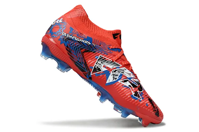 Puma Vermelho Azul Low-Cut Sock-Fit Collar Ribbed Synthetic Forefoot Cage Firm-Ground Sapatos de futebol 2