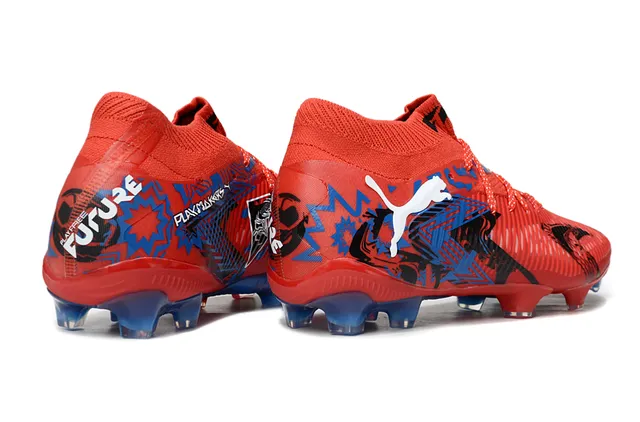 Puma Vermelho Azul Low-Cut Sock-Fit Collar Ribbed Synthetic Forefoot Cage Firm-Ground Sapatos de futebol 5