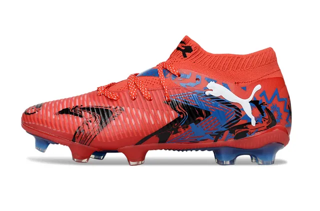 Puma Vermelho Azul Low-Cut Sock-Fit Collar Ribbed Synthetic Forefoot Cage Firm-Ground Sapatos de futebol 7