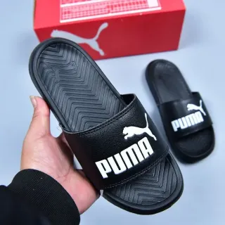Puma Slide Black and White Logo Slippers
