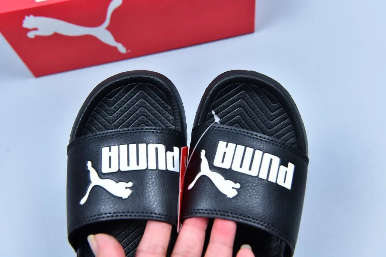 Puma Slide Black and White Logo Slippers 3