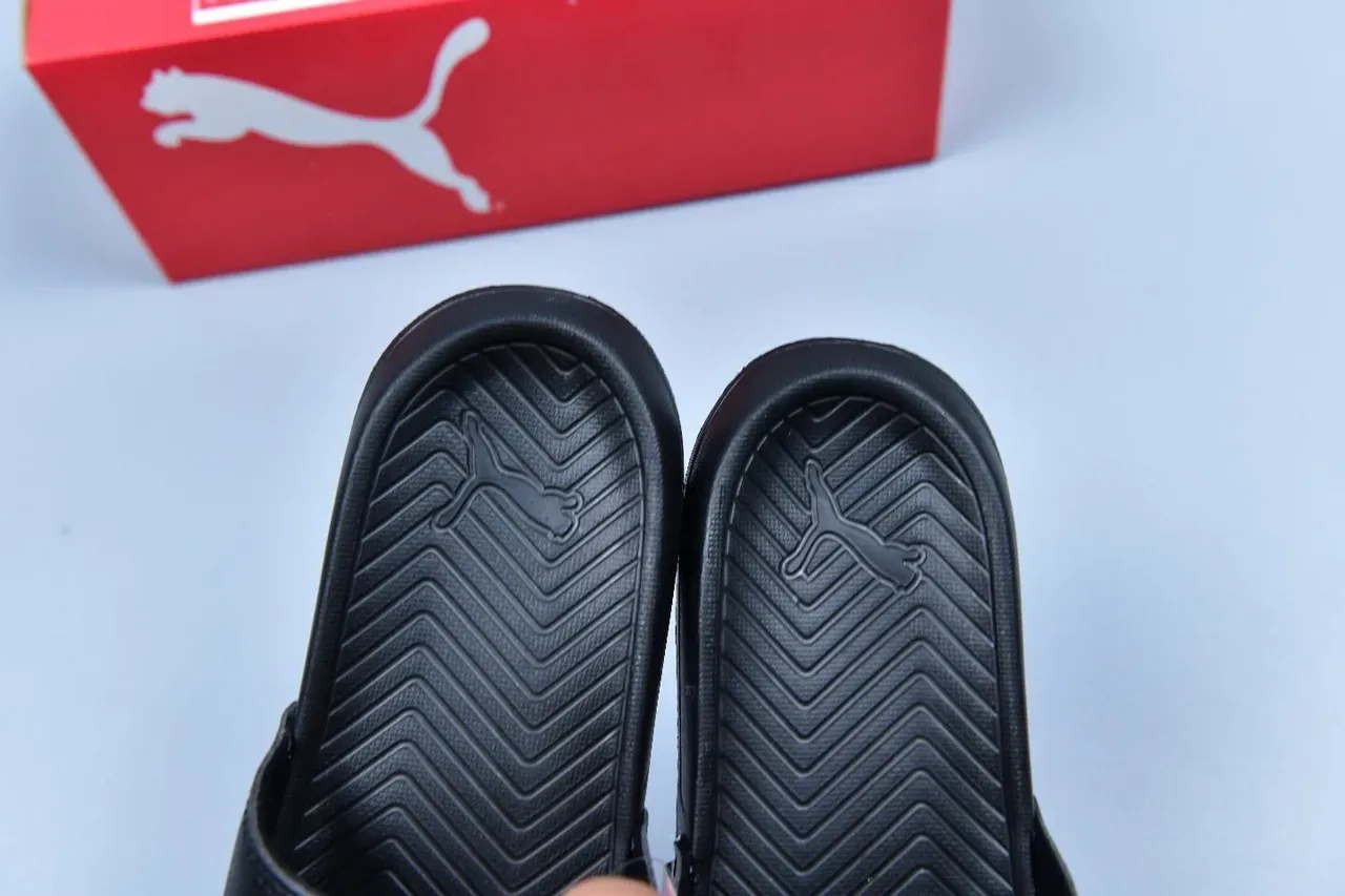 Puma Slide Black and White Logo Slippers 4