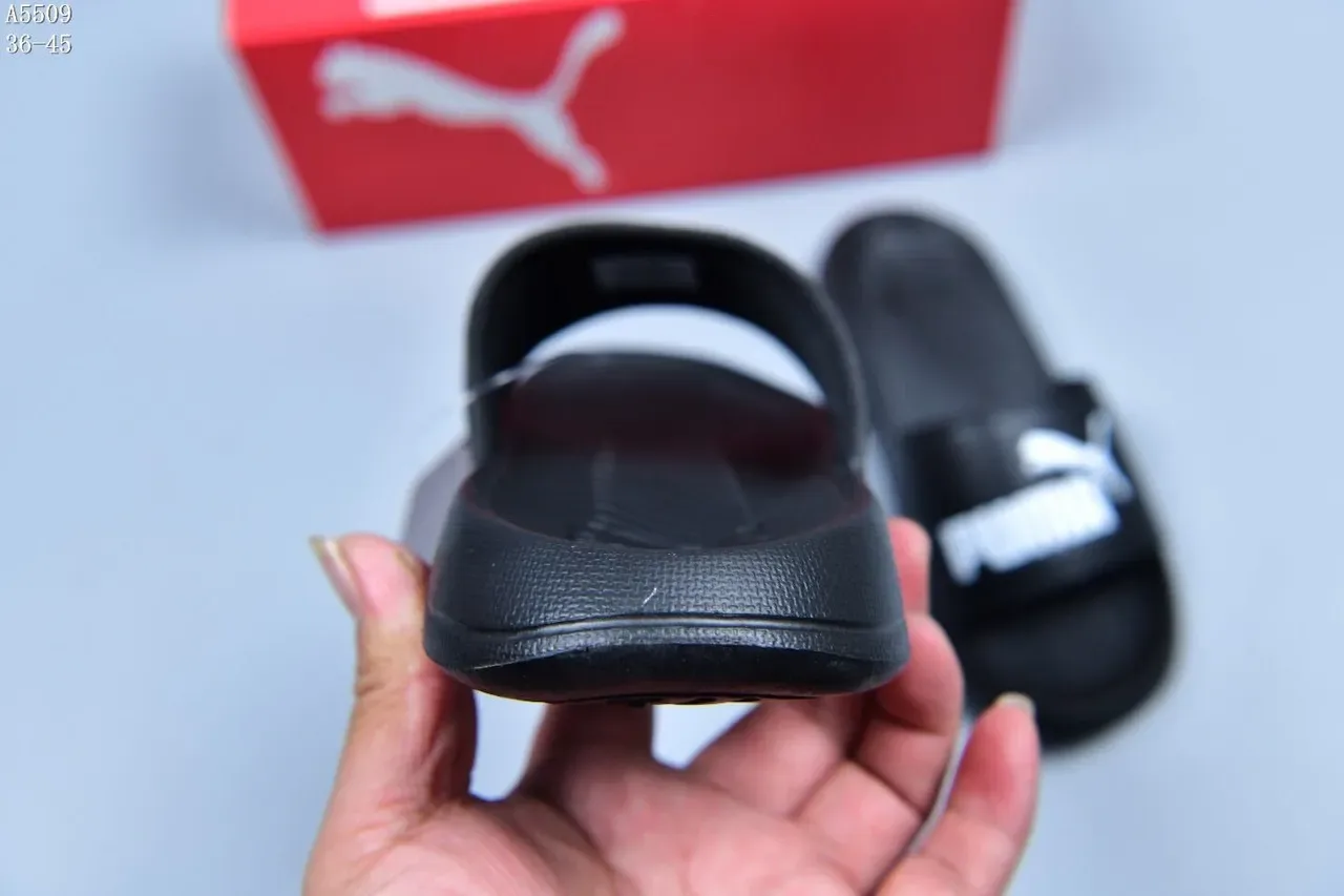 Puma Slide Black and White Logo Slippers 5