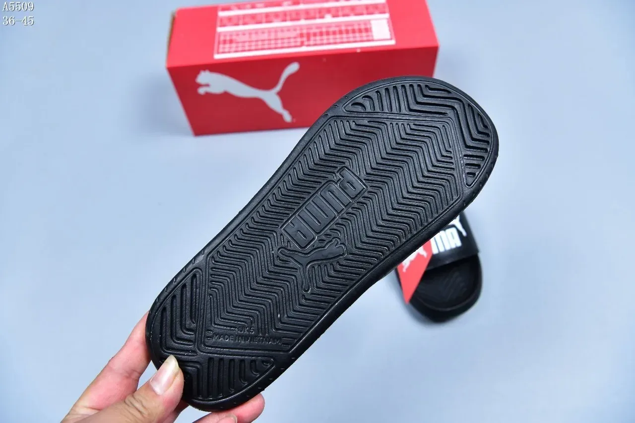 Puma Slide Black and White Logo Slippers 6
