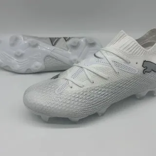 Puma White Gray Knit Upper Integrated Lacing Cage Firm-Ground Soccer Shoes